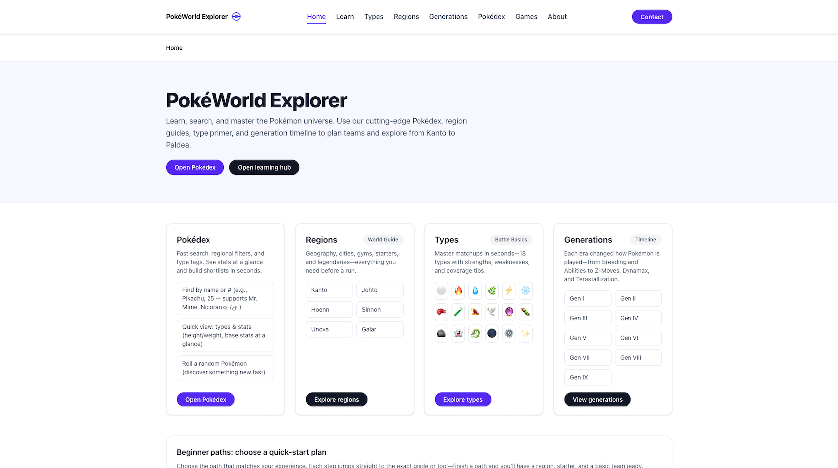 Pokemon learning hub